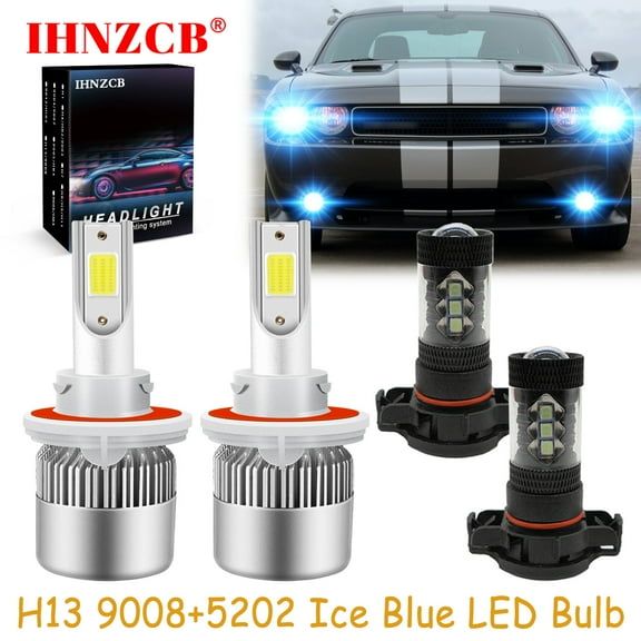 IHNZCB for Dodge Challenger 2008-2014 LED Headlights Bulb High Low Beam Fog Light,H13 9008+5202,Ice Blue,C6,Y01