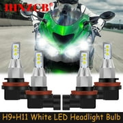 IHNZCB for Kawasaki Ninja ZX14 ZX1400 2006-2011 4X H9+H11 LED Headlights Bulbs White