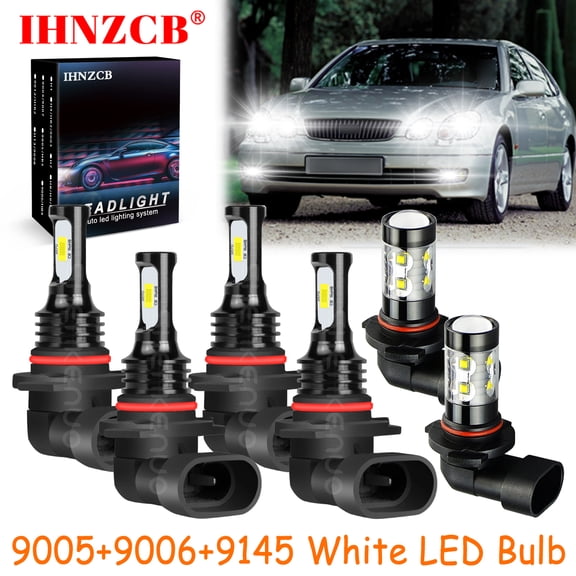 IHNZCB for Lexus Gs 300 400 430 1998-2005 White Led Headlights Bulb High Low Beam Fog Light,9005+9006+9145,HKB,Y03