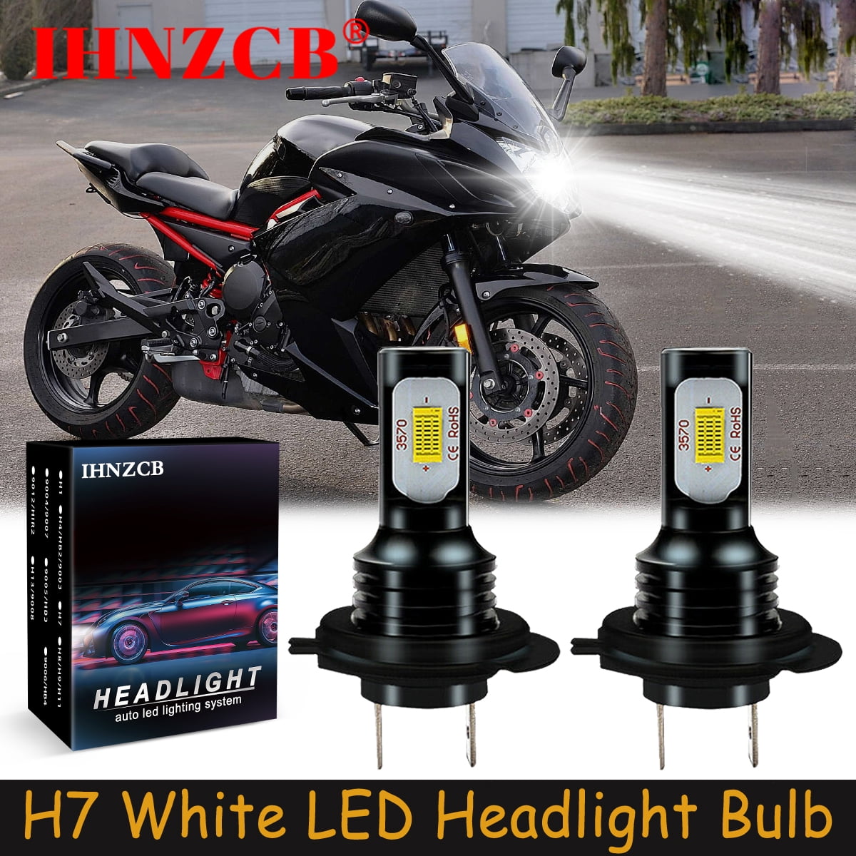 IHNZCB for Yamaha FZ6 2004-2009 H7 6000K LED Headlight White 2x