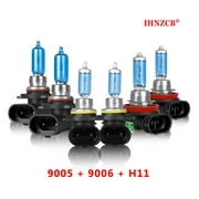 IHNZCBI Combo 9005 + 9006 + H11 Headlight Super White Light Bulb Hi/Lo Beam Foglight Halogen Replacement 4200K
