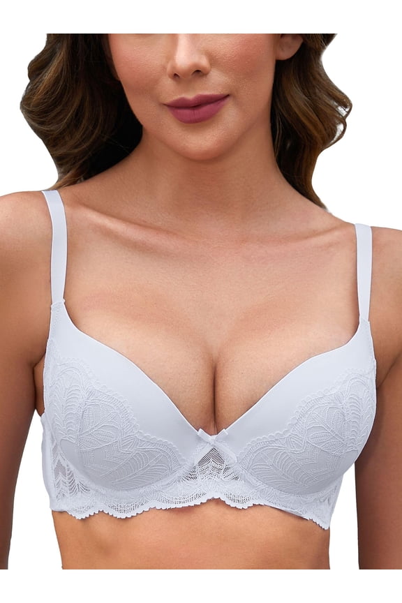 IHOIU Women's Lace Push Up Bra Padded Underwire White Size 36C