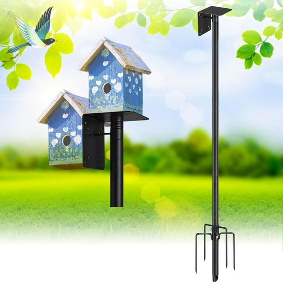 IHOMEPARK 60" Outdoor Bird House Pole Kit Stand with 5-Pronged Base, Adjustable Height for Easy Setup, Matte Black Finish, 1 Pack