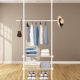 thumbnail image 1 of IHOMEPARK Adjustable Garment Rack, 120 Inch Tension Rod with 3 Tiers Shelves for Hanging Clothes -White, 1 of 6