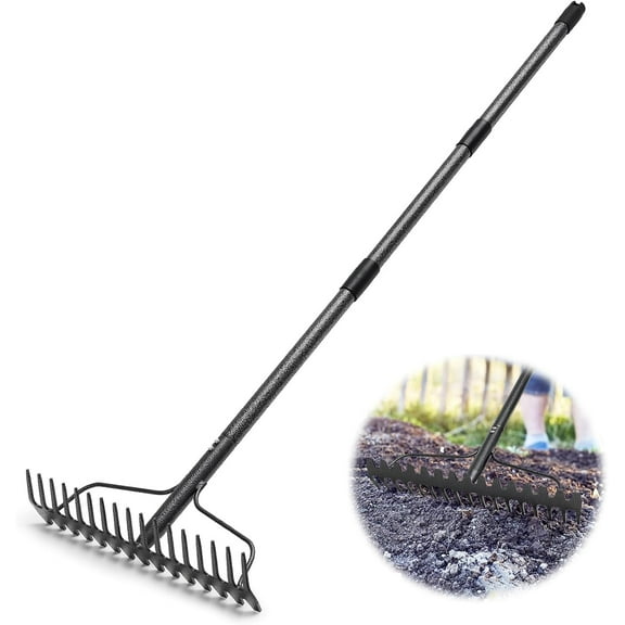 IHOMEPARK Adjustable Steel Bow Rake | 17-Tine Yard Workhorse for Leaves/Soil/Mulch | 5FT Comfort-Pro Handle | Farm & Garden Essential