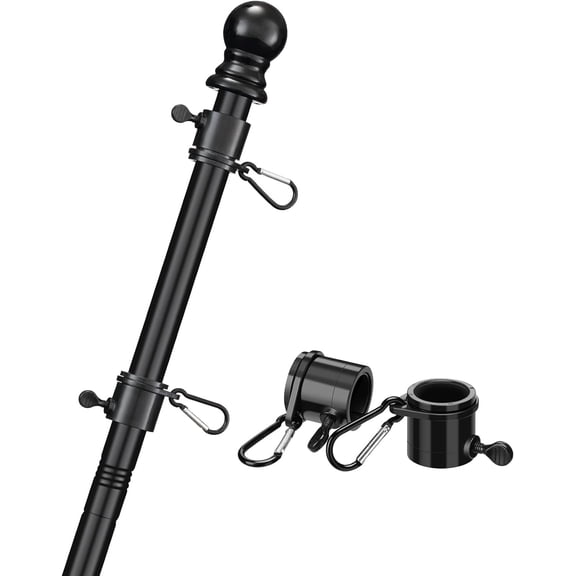 IHOMEPARK Black Flag Pole for Outside House Yard Porch, 5ft Heavy Duty Garden Flag Pole with Rope for 3x5 American Flag(without Holder)