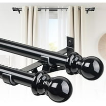 IHOMEPARK Double Curtain Rods for windows, 1 Inch Diameter Double Rod Curtain Rods Heavy Duty Decorative Drapery Rod 28 to 42 Inch Black