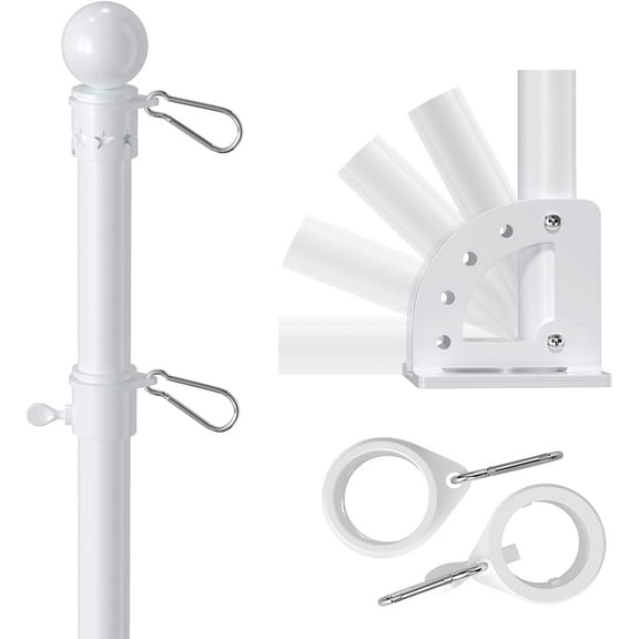 IHOMEPARK Flag Pole with Holder Bracket - 5ft Tangle Free Flag Poles for Outside House Porch, White