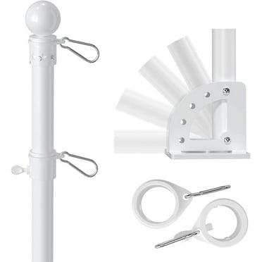 IHOMEPARK Flag Pole with Holder Bracket - 6ft Tangle Free Flag Poles for Outside House Porch, White