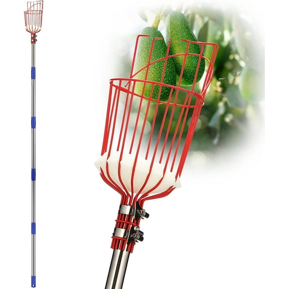 IHOMEPARK Fruit Picker Pole Tool with Basket Telescoping Long Handle, 35-95 Inch Adjustable Apple Orange Picker Pole Tool