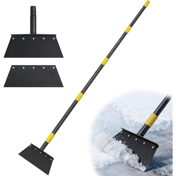 IHOMEPARK Garden Cleaning Shovel, 63" Heavy Duty Garden Tool, Multifunctional Flat Shovel for Digging, Weeding,Scraping, Ice Remove (2 Blades)