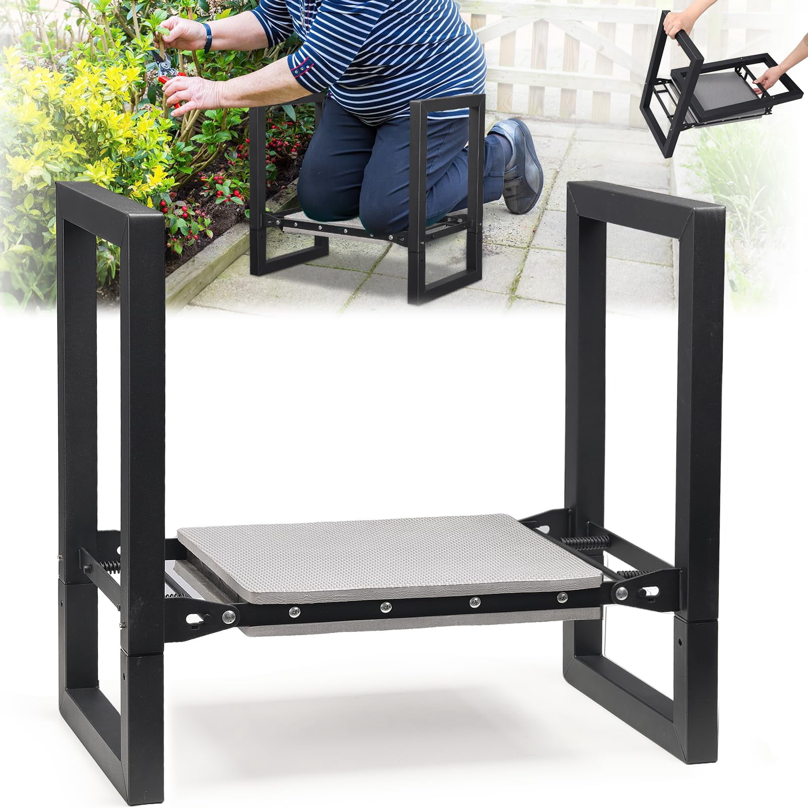 HOMEPARK Garden Kneeler and Seat, Heavy Duty Foldable Garden Tools  400lbs, Gardening Stools for Seniors Gardeners, Protects Knees and Back