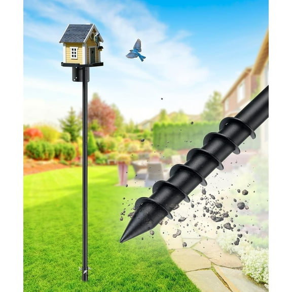 IHOMEPARK Outdoor Bird House Pole for Bluebird Hummingbird, 73" Adjustable Metal Bird Feeder Pole,1 Pack