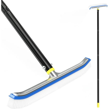 IHOMEPARK Pool Brush with Pole, 6FT Haevy Duy Swimming Pool Wall Tile Brush for Cleans Walls, Tiles Floors, Steps,Ponds, 18" Brush Head with Aluminum Back