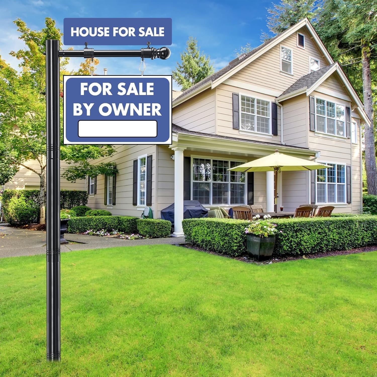 IHOMEPARK 100 inch Metal Adjustable Real Estate Sign Post for Sale Hanging Ads, Yard Sign Post, Black (No sign included)