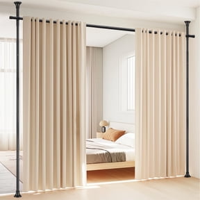 IHOMEPARK Room Divider- Adjustable No Drilling Tension Curtain Rods Wall Divider for Room Separation, Studio Rental, 28-71inch(W) 4-10ft(H)(Matte Black)