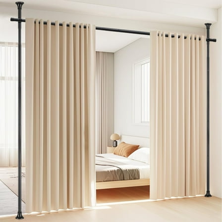 IHOMEPARK Room Divider- Adjustable No Drilling Tension Curtain Rods Wall Divider for Room Separation, Studio Rental, 28-71inch(W) 4-10ft(H)（Matte Black）
