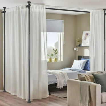 IHOMEPARK Room Divider Curtain Rod, No Drilling Rod, 48-120inch (H) 28-144inch(W) Adjustable Partition Hanging Room Divideto Ceiling Self Stand for Space Partition, Black