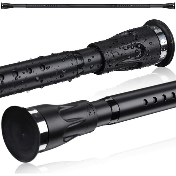 IHOMEPARK Shower Curtain Rods for Bathroom, No drill, Adjustable Heavy Duty Tension Rod,Black,41-72"