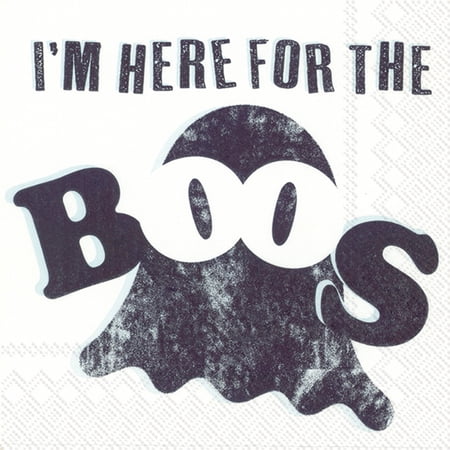 IHR Halloween Party Paper Beverage/Cocktail Napkins, 40 Count, 3 Ply, 5''x5'', Printed in Germany, Perfect for Decoupage Projects, 'Here for the Boos'
