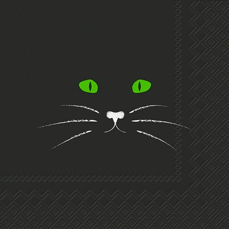 IHR Halloween Party Paper Beverage/Cocktail Napkins, 40 Count, 3 Ply, 5''x5'', Printed in Germany, Perfect for Decoupage Projects, Black Cat Face