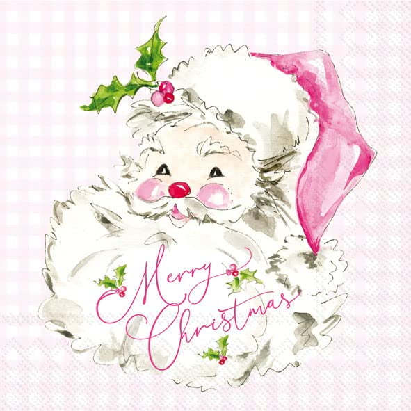 Pink Santa 3-Ply Christmas Cocktail Napkins, 5" x 5"