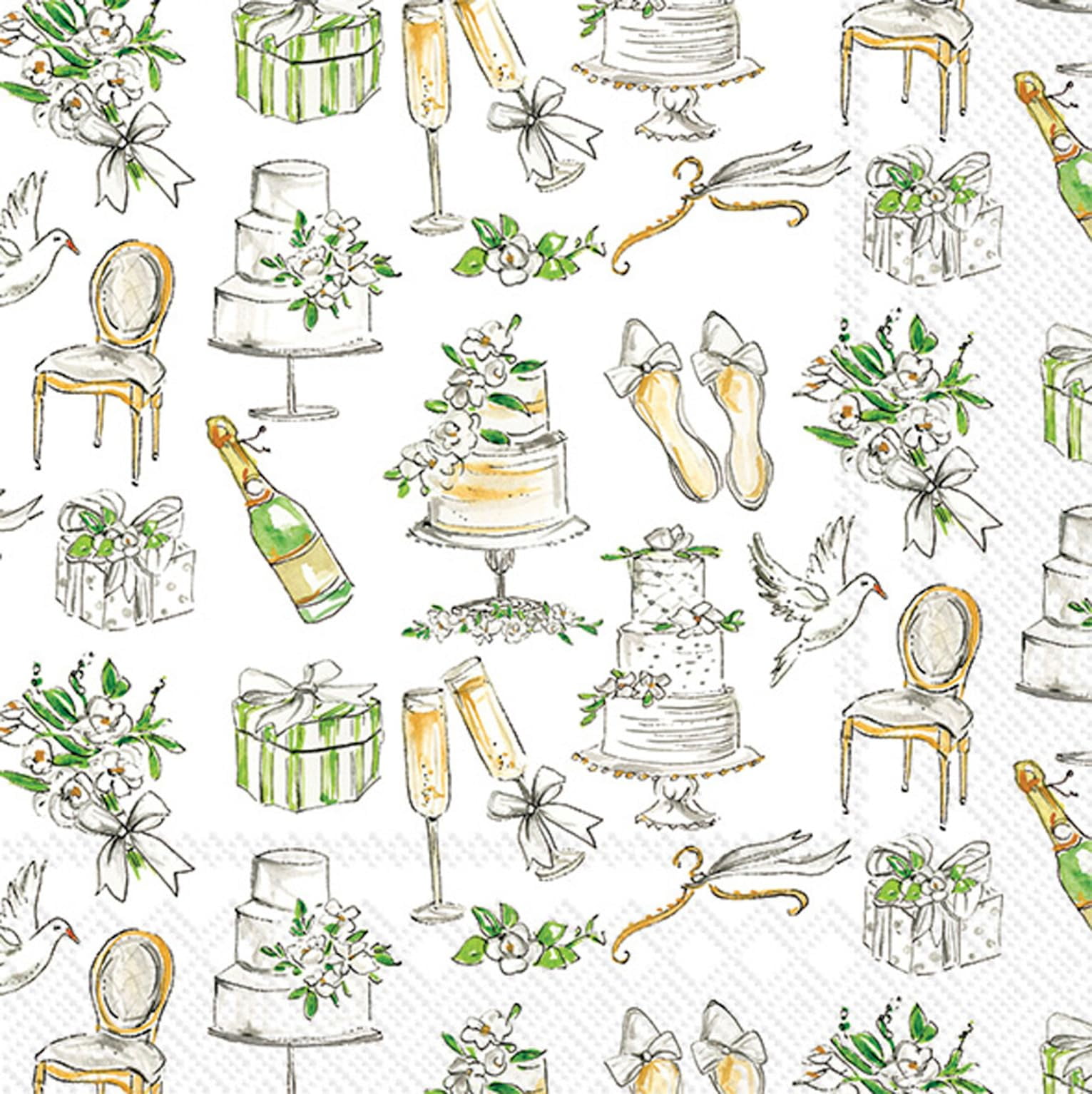 IHR Ideal Home Range Party Napkins Rosanne Beck Disposable 3-Ply Paper Lunch Napkin Pack, 6.5" x 6.5", Wedding Cakes, 20-Count