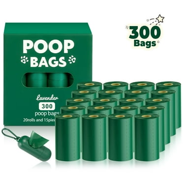 IHRAT Dog Poop Bags, Extra Thick Waste Bag for Pets, 20 Refill Rolls, 300 Count, Lavender Scented, 1 Dispenser - Green