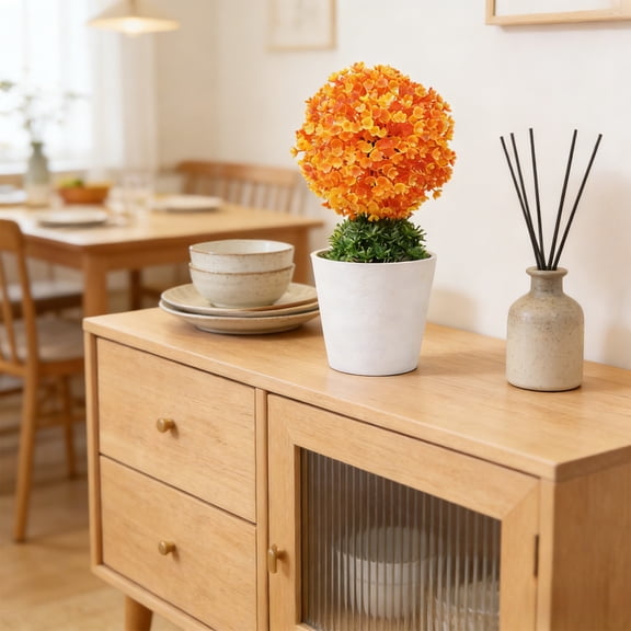 IHXORA 2 Pack Artificial Potted Money Tree Bonsai Grass Ball Decor, Ideal for Indoor Tabletop, Kitchen, or Workspace Desk, Lifelike Plastic Mini Plant with Orange Color