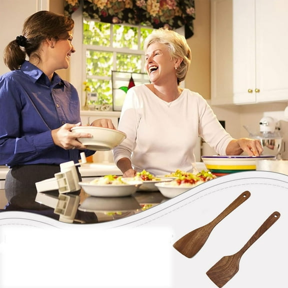 IHXORA 2 Pcs Non-stick Pan Spatula, Household Wooden Frying Shovel with Extended Handle, for Sauteing and Stir-frying, Flipping and Serving, Kitchen and Cooking Utensil, Chicken Wing Wood