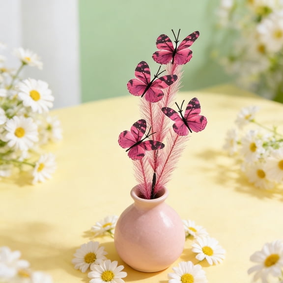 IHXORA 5 Count Polyester Artificial Butterflies Branch Decorative Arrangement Artificial Flower Bouquet Set Props for Photography Props and Party Settings