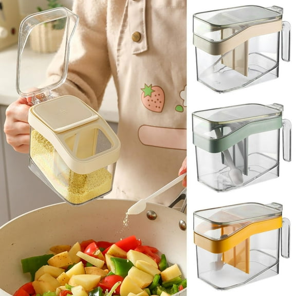 IHXORA Automatic Salt Dispenser, Integrated Compartment Seasoning Box with Lid, Kitchen Spice Container, for Cooking, Baking, Meal Prep, Green, 1 Pc