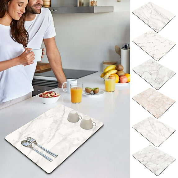 IHXORA Countertop Draining Mat, Non-slip Drying Mat Easy to Clean, Marble-patterned Design, for Kitchen Sink, Dish Rack, Bar Counter, 1 Pc