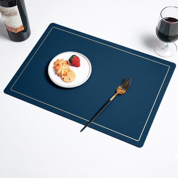IHXORA Leather Table Runner Placemats, Heat Insulating Double Sided Mats, Western Style Dining Decor, for Formal Dining Tables, Kitchen Countertops, Holiday Entertaining, Navy Blue, 1 Pc