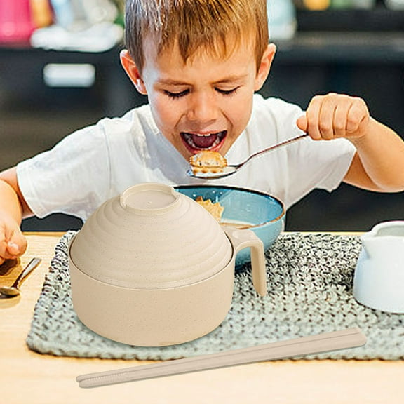 IHXORA Microwave Ramen Bowl Set, Large Capacity Noodle Dish, Straw Tableware, Convenient for Learning Group, Workspace Workers, Dormitory Use, 1-set (instant Noodle Bowl Set, Cup, Container)