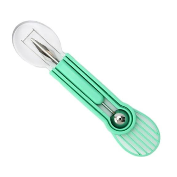 IHXORA Multifunctional Fruit Scooper and Carving Tool, 5-in-1 Kitchen Gadget, Carved Flower Design, for Serving Desserts, Creating Garnishes, Preparing Fruit Salads, Green, 1 Pc