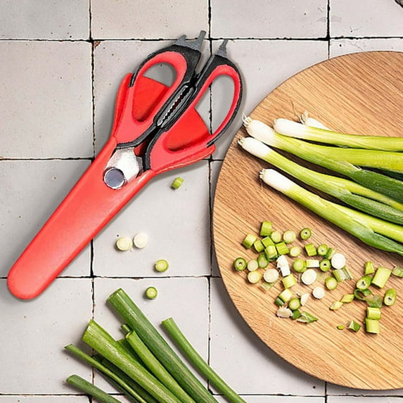IHXORA Multifunctional Stainless Steel Kitchen Shears, Detachable Heavy Duty Cutting Tool, Magnetic Refrigerator Storage, for Poultry and Food Prep, Kitchen Tasks, Red, 1 Pc