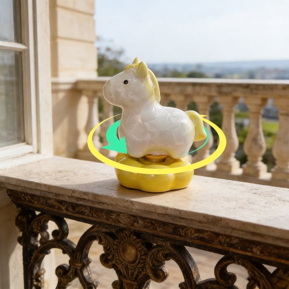 IHXORA Set of 3 Crystalline Ceramic Horse Figurines with Rotating Base, Perfect for Gifting or Home Decor, Yellow Carousel Horse Display Piece for Stress Comfort support and Decoration