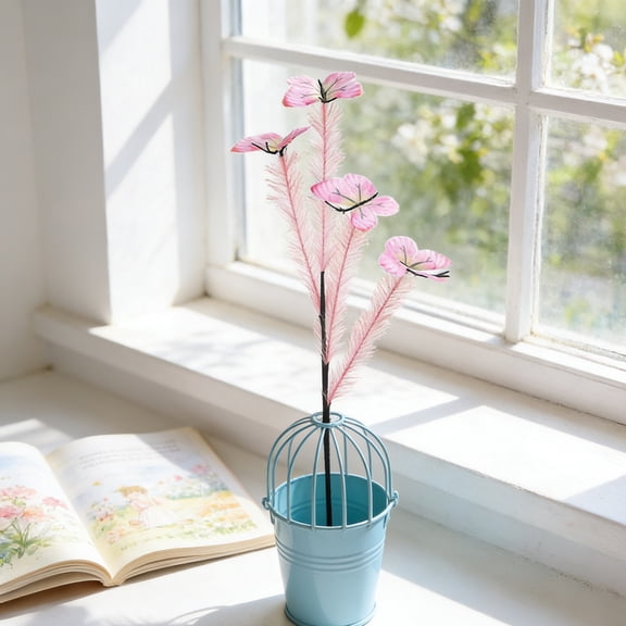 IHXORA Set of 3 Pink Artificial Flower Bouquet Props Featuring Three Dimensional Simulated Butterflies , Perfect for Festive Decorations and Photography Props