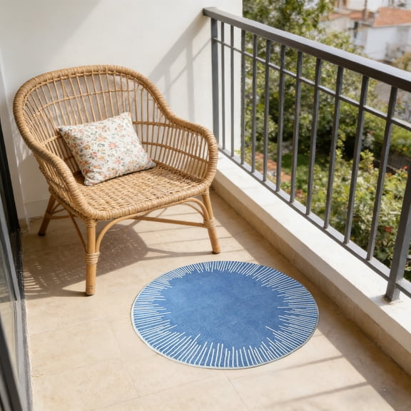 IHXORA Set of 3 Round Short Hair Rugs - 23.6in Non-Shedding Blue Floor Mats - Perfect for High Traffic Areas in Living Room, Bedroom, Dorm, Workspace - Washable and Easy to Maintain