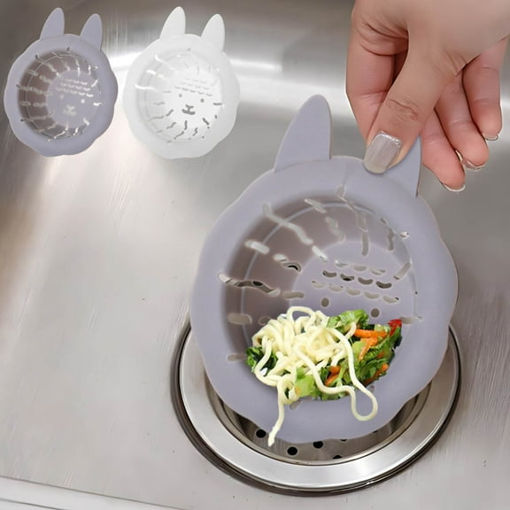 IHXORA Sink Filter Basket, Kitchen Sink Strainer, Stainless Steel, Can Lift Design, Prevents Water Accumulation, for Draining Vegetables, Washing Dishes, Food Preparation, Sheep White and Gray, 1 Pc