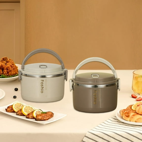 IHXORA Stainless Steel Insulated Lunch Carrier, Thermal Food Container with Double Lid, Leak-proof Soup Bowl, Workspace Lunch, Picnics, Commuting, White, 1-set