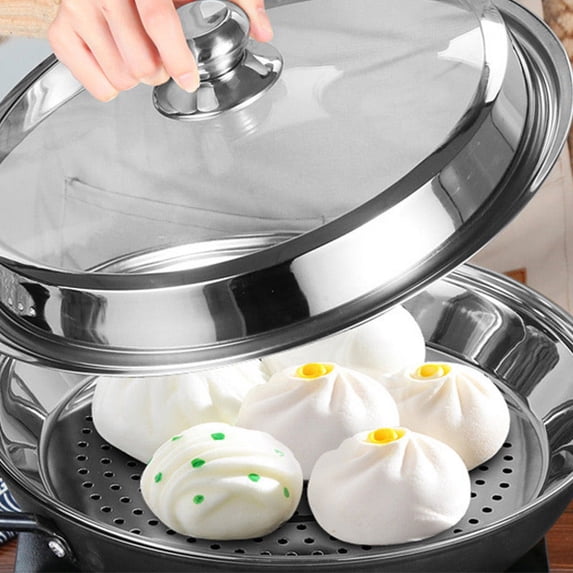 IHXORA Stainless Steel Steaming Tray Insert, Versatile Steamer Rack, 34cm Diameter, for Steaming Vegetables, Dumplings, Seafood, 1 Pc