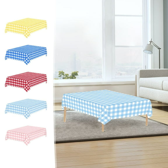 IHXORA Thickened Plaid Plastic Tablecloth, Disposable Peva Table Cover, Waterproof and Oil-proof, for Picnics, Parties, Outdoor Dining, Blue, 1 Pc