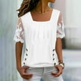 thumbnail image 1 of IHengLiXing Womens Shirts Plus Size Flowy M Women's Summer Neck Short Sleeve Lace Stitching Sexy Blouse White, 1 of 1