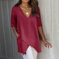thumbnail image 1 of iHengLiXing Tops for Women Plus Size Women's Summer Fashion Cropped Sleeves V-Neck Cotton Line Loose Shirt Blouse, 1 of 7