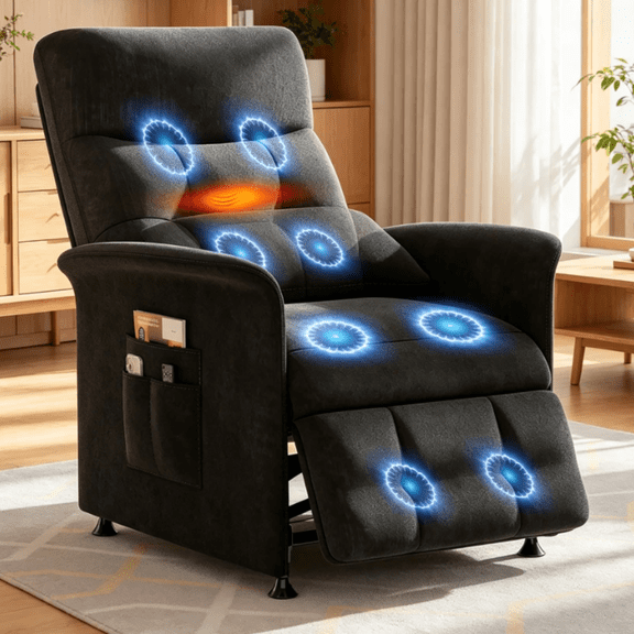 IINNOVZBOM Power Recliner Chair with Heat & Massage, Reclining Sofa with Remote Control and 3 Side Pockets, Easy Assembly Sleeper for Living Room