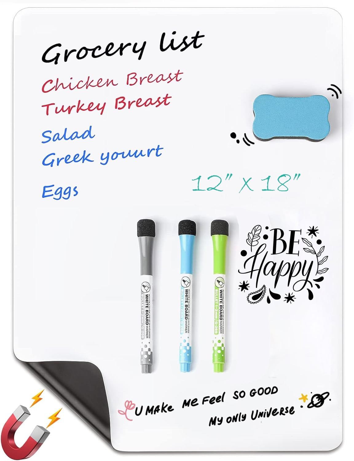 IIU Dry Erase Magnetic Board with 3 Pens Self Adhesive Sheet