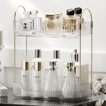 IIVLBUUJ Bathroom Countertop Vanity Organizer Storage Perfume&Cosmetics (2-Tier)-Pearl White