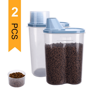 IIVLBUUJ Pet Food Container Dog Cat Food Storage with Measuring 2 Pack 2.5L, Pet Food Container Dispenser for Dogs, Cats, Birds (Blue)